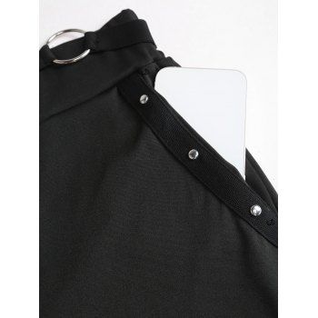 Women Outfit Solid Color Textured Skew Neck Top and Rivet O Ring Leggings Set