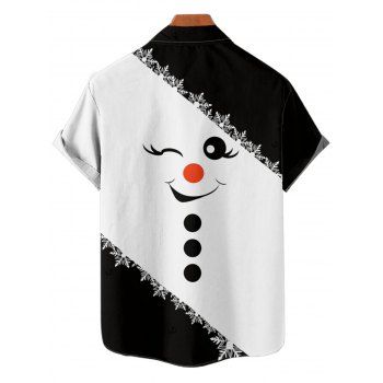 Men's Christmas Shirt Colorblock Snowman Snowflake Print Button Up Shirt