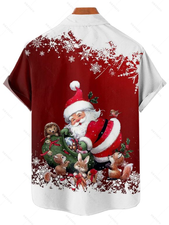 Chemise de Noël pour homme, imprimé Père Noël et flocons de neige, boutonnée - Rouge XL