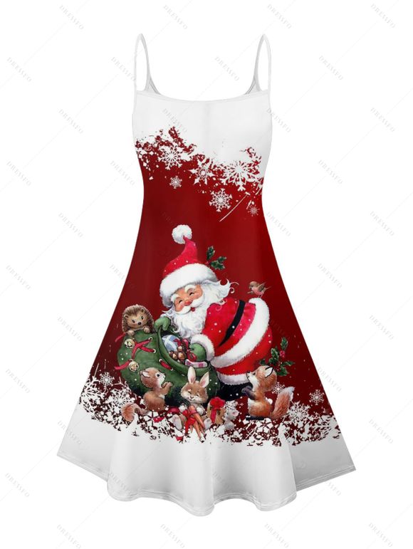 Christmas Couple Outfit Santa Claus Snowflake Print Dress and Shirt Set - Rouge S | US 4