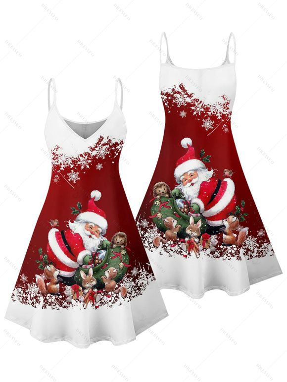Christmas Couple Outfit Santa Claus Snowflake Print Dress and Shirt Set - Rouge S | US 4
