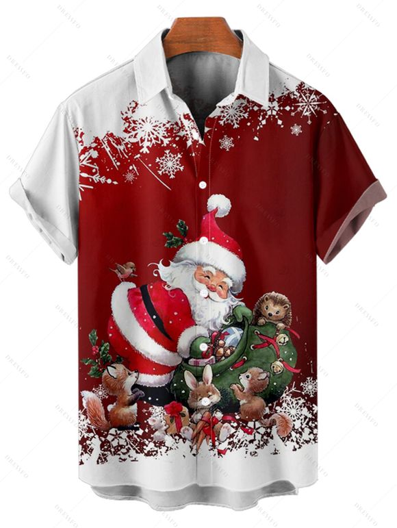 Christmas Couple Outfit Santa Claus Snowflake Print Dress and Shirt Set - Rouge S | US 4