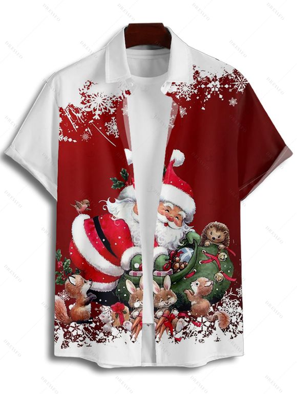 Christmas Couple Outfit Santa Claus Snowflake Print Dress and Shirt Set - Rouge S | US 4
