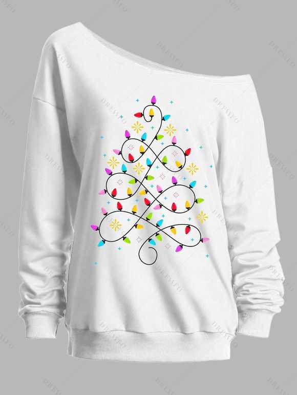 Sweat-shirt de vacances à manches longues et col incliné avec imprimé sapin de Noël - Blanc S | US 4