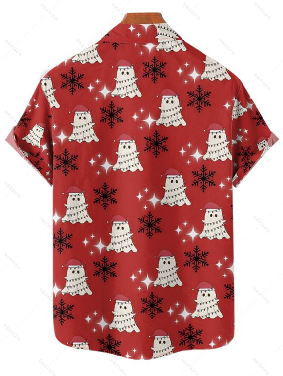 Holiday Couple Outfit Ghost with Christmas Hat Snowflake Print Dress and Shirt Set - Rouge S | US 4
