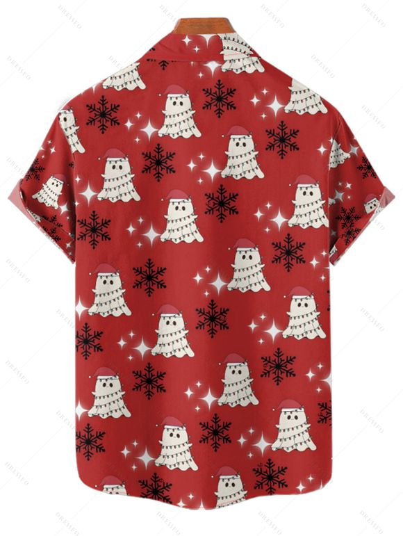 Chemise de vacances pour homme, imprimé fantôme avec chapeau de Noël et flocon de neige, boutonnée - Rouge XL