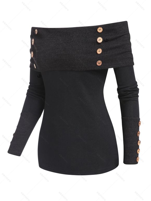 Women Outfit Off the Shoulder Mock Button Sweater and Buckle Leggings Set - Noir S | US 4