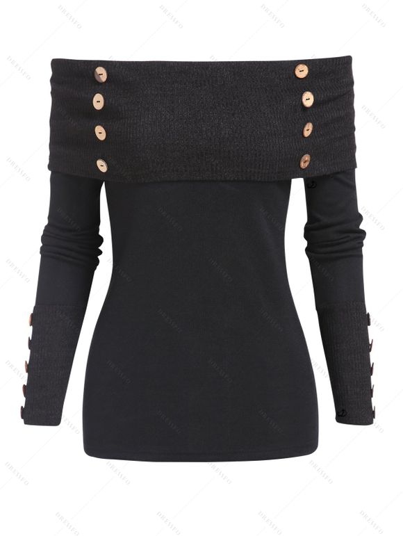 Women Outfit Off the Shoulder Mock Button Sweater and Buckle Leggings Set - Noir S | US 4