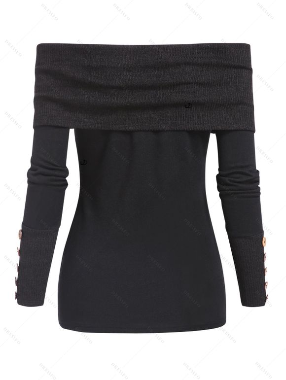 Women Outfit Off the Shoulder Mock Button Sweater and Buckle Leggings Set - Noir S | US 4
