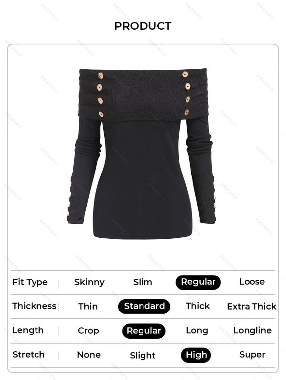 Women Outfit Off the Shoulder Mock Button Sweater and Buckle Leggings Set - Noir S | US 4