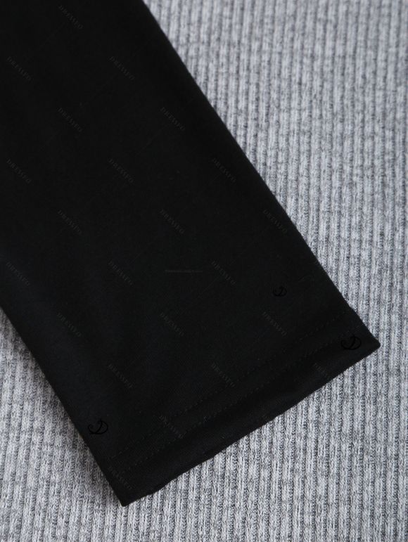 Women Outfit Colorblock Skew Neck Textured Buckle Top and Lace Up Flare Jeans Set - Gris S | US 4