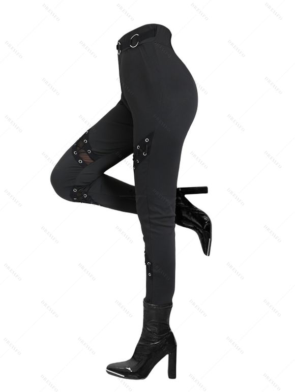 Women Outfit Colorblock Skew Neck Textured Buckle Top and Grommet Leggings Set - Gris S | US 4