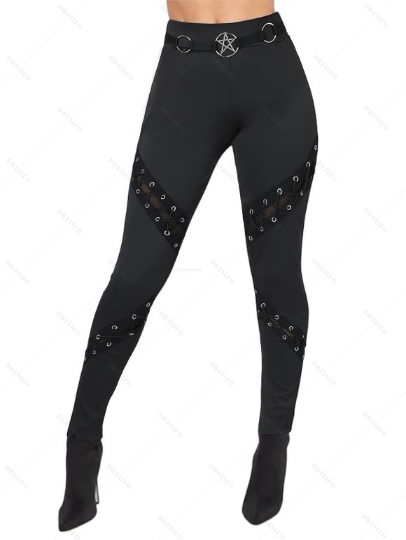 Women Outfit Colorblock Skew Neck Textured Buckle Top and Grommet Leggings Set - Gris S | US 4