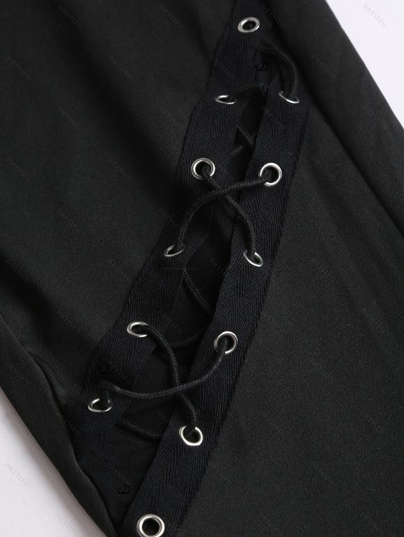 Women Outfit Colorblock Skew Neck Textured Buckle Top and Grommet Leggings Set - Gris S | US 4