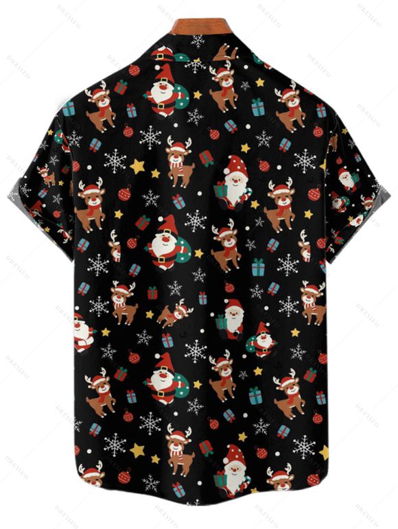 Chemise de Noël pour homme, imprimé Père Noël, élan, flocon de neige, boutonnée - Noir XL
