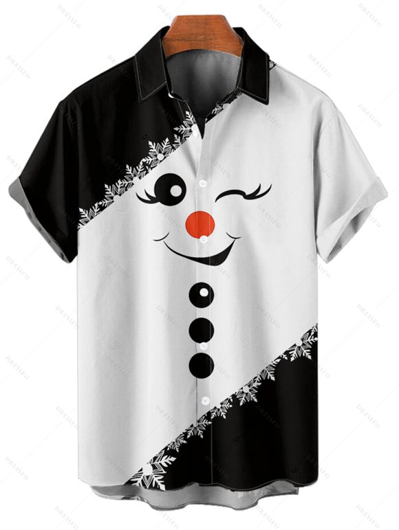 Chemise de Noël pour homme, imprimé bonhomme de neige et flocon de neige, à boutons - Noir M
