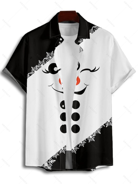 Chemise de Noël pour homme, imprimé bonhomme de neige et flocon de neige, à boutons - Noir XL