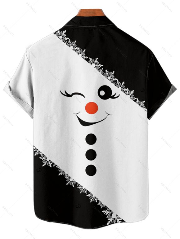 Chemise de Noël pour homme, imprimé bonhomme de neige et flocon de neige, à boutons - Noir XL