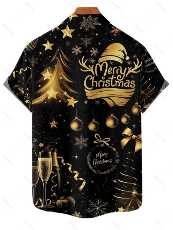 Chemise de vacances pour homme, imprimé sapin de Noël, chapeau, cloche, lettre, chemise boutonnée - Noir XL