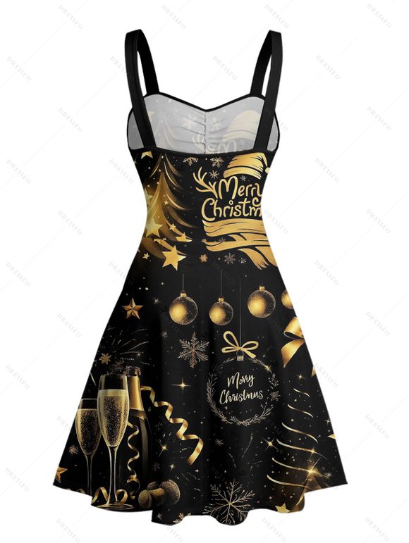 Holiday Couple Outfit Christmas Tree Hat Bell Letter Print Dress and Shirt Set - Noir S | US 4