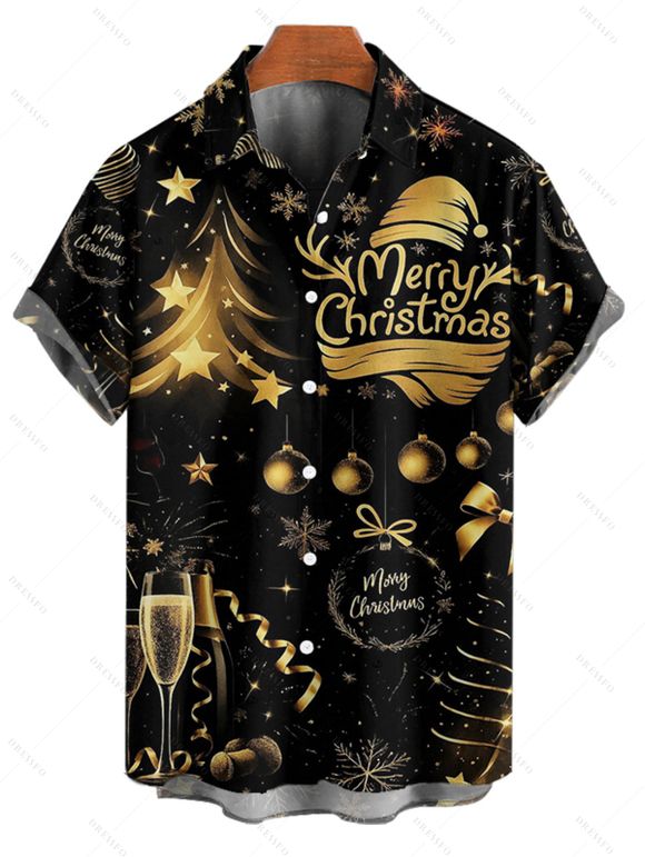 Holiday Couple Outfit Christmas Tree Hat Bell Letter Print Dress and Shirt Set - Noir S | US 4