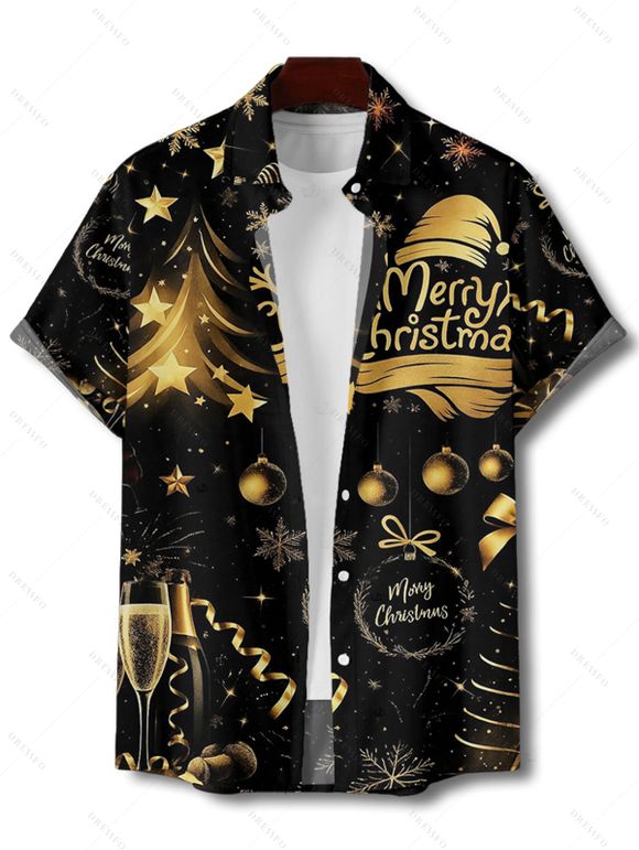 Holiday Couple Outfit Christmas Tree Hat Bell Letter Print Dress and Shirt Set - Noir S | US 4