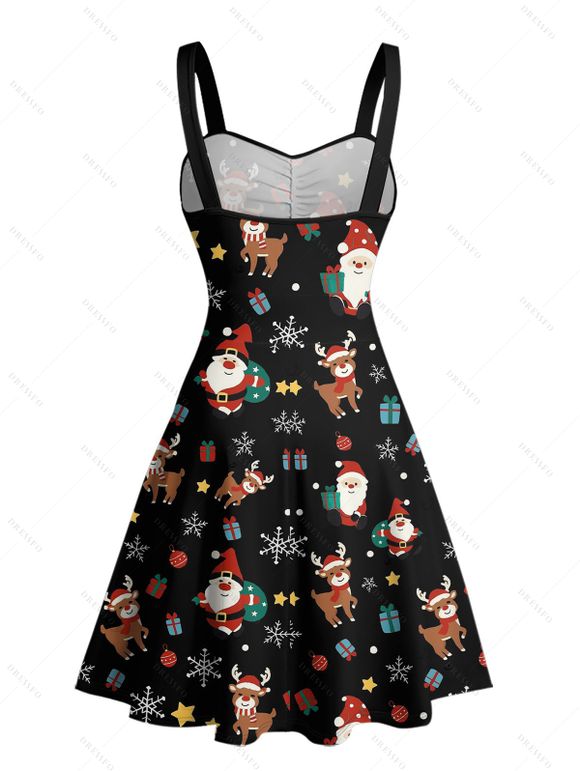 Christmas Couple Outfit Santa Claus Elk Snowflake Print Dress and Shirt Set - Noir S | US 4