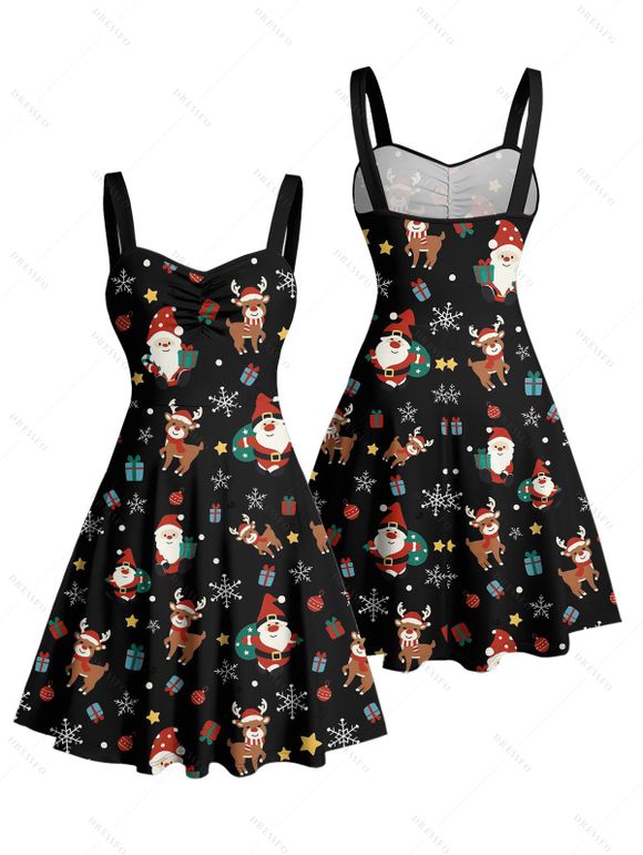 Christmas Couple Outfit Santa Claus Elk Snowflake Print Dress and Shirt Set - Noir S | US 4