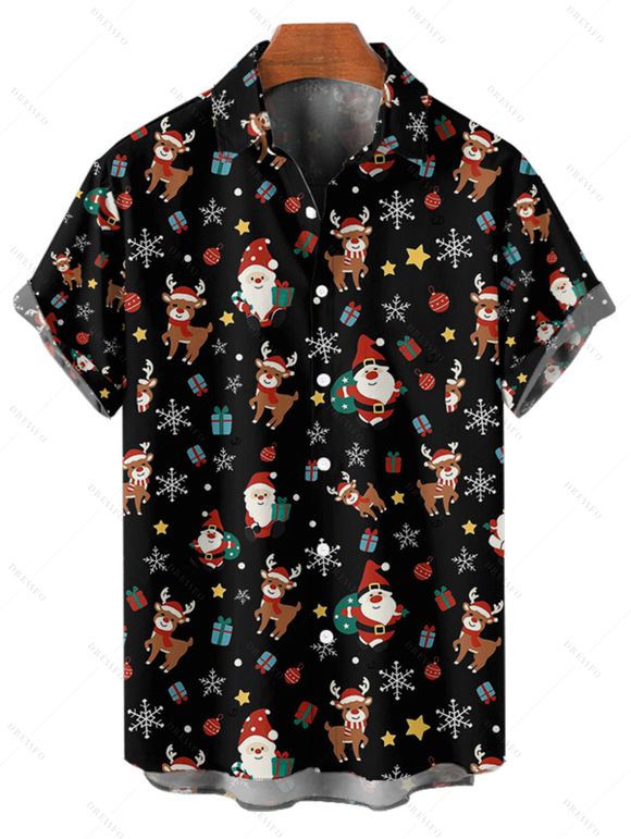 Christmas Couple Outfit Santa Claus Elk Snowflake Print Dress and Shirt Set - Noir S | US 4