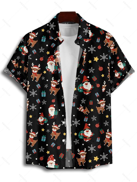 Christmas Couple Outfit Santa Claus Elk Snowflake Print Dress and Shirt Set - Noir S | US 4