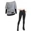 Women Outfit Colorblock Skew Neck Textured Buckle Top and Grommet Leggings Set - Gris S | US 4