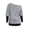 Women Outfit Colorblock Skew Neck Textured Buckle Top and Grommet Leggings Set - Gris S | US 4