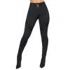 Women Outfit Colorblock Skew Neck Textured Buckle Top and Grommet Leggings Set - Gris S | US 4