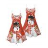 Robe de Noël Mini-robe à bretelles spaghetti à imprimé bonhomme de neige et flocon de neige - Rouge S | US 4