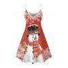 Robe de Noël Mini-robe à bretelles spaghetti à imprimé bonhomme de neige et flocon de neige - Rouge S | US 4