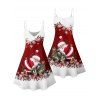Robe de Noël Mini-robe à bretelles spaghetti à imprimé flocon de neige et père Noël - Rouge XXXXXL | US 20