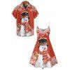 Christmas Couple Outfit Snowman Snowflake Print Dress and Shirt Set - Rouge S | US 4