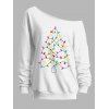 Sweat-shirt de vacances à manches longues et col incliné avec imprimé sapin de Noël - Blanc S | US 4