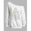 Sweat-shirt de vacances à manches longues et col incliné avec imprimé sapin de Noël - Blanc S | US 4