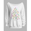 Sweat-shirt de vacances à manches longues et col incliné avec imprimé sapin de Noël - Blanc S | US 4