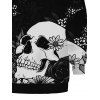 Sweat-shirt gothique à imprimé floral et tête de mort avec boucle et col incliné - Noir L | US 8-10