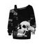 Sweat-shirt gothique à imprimé floral et tête de mort avec boucle et col incliné - Noir L | US 8-10