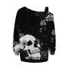 Sweat-shirt gothique à imprimé floral et tête de mort avec boucle et col incliné - Noir L | US 8-10