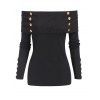 Women Outfit Off the Shoulder Mock Button Sweater and Buckle Leggings Set - Noir S | US 4