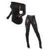Women Outfit Off the Shoulder Mock Button Sweater and Buckle Leggings Set - Noir S | US 4