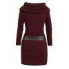 Women Outfit Cowl Neck Hooded Belted Long Knit Sweater and Earrings Boots Set - Rouge Vineux S | US 4
