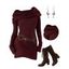 Women Outfit Cowl Neck Hooded Belted Long Knit Sweater and Earrings Boots Set - Rouge Vineux S | US 4