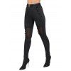 Women Outfit Solid Color Textured Skew Neck Top and Rivet O Ring Leggings Set - Vert S | US 4