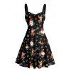 Robe de Noël Mini-robe froncée à imprimé Père Noël, élan et flocon de neige - Noir M | US 6