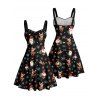 Robe de Noël Mini-robe froncée à imprimé Père Noël, élan et flocon de neige - Noir M | US 6